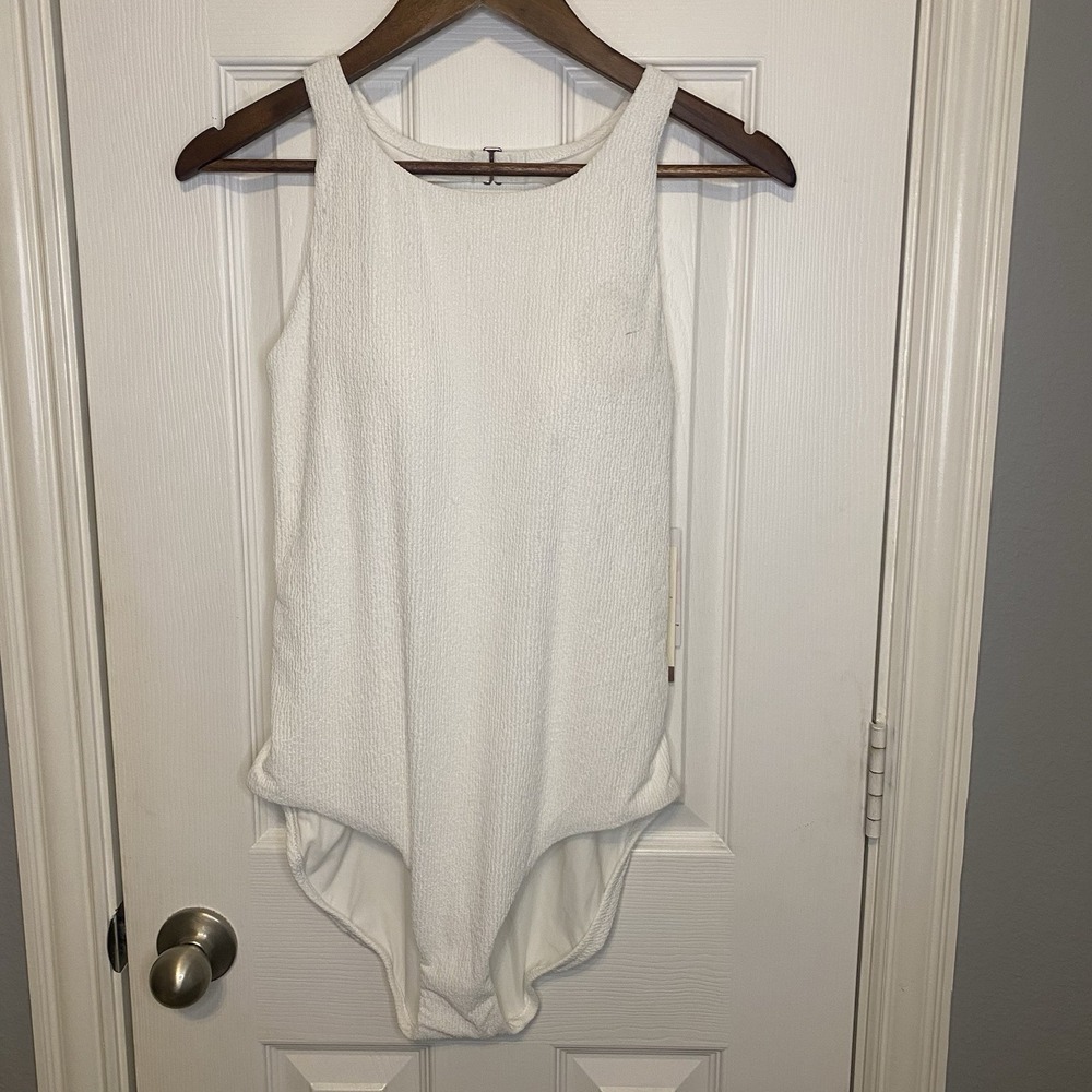 Calia‎ Swimsuit Size 10 Open Back High Neck Tummy Control Lycra One-Piece White
